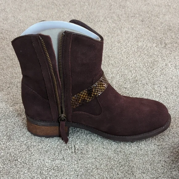 UGG Milnor Women's Dark Brown Suede Ankle Boots with Snakeskin Strap - Picture 7 of 12
